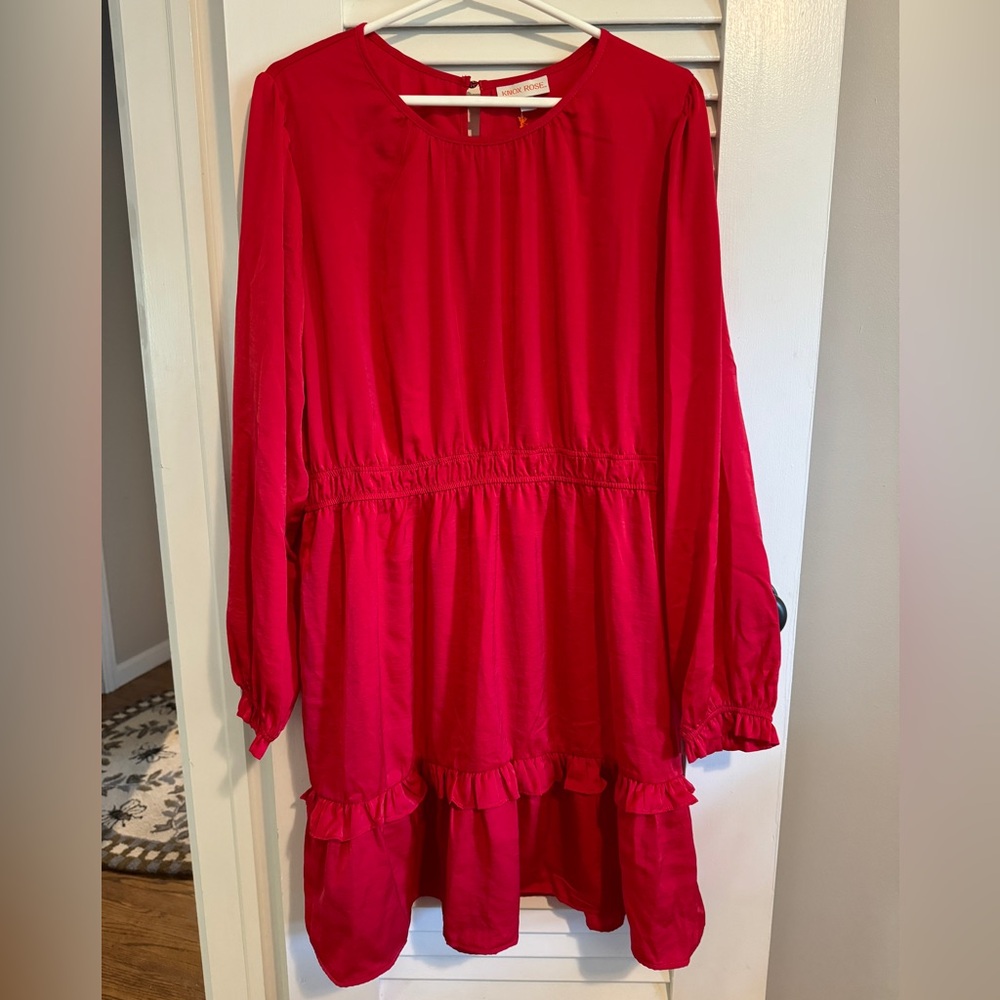 NWT Knox Rose Long Sleeve Satin Ruffle Dress